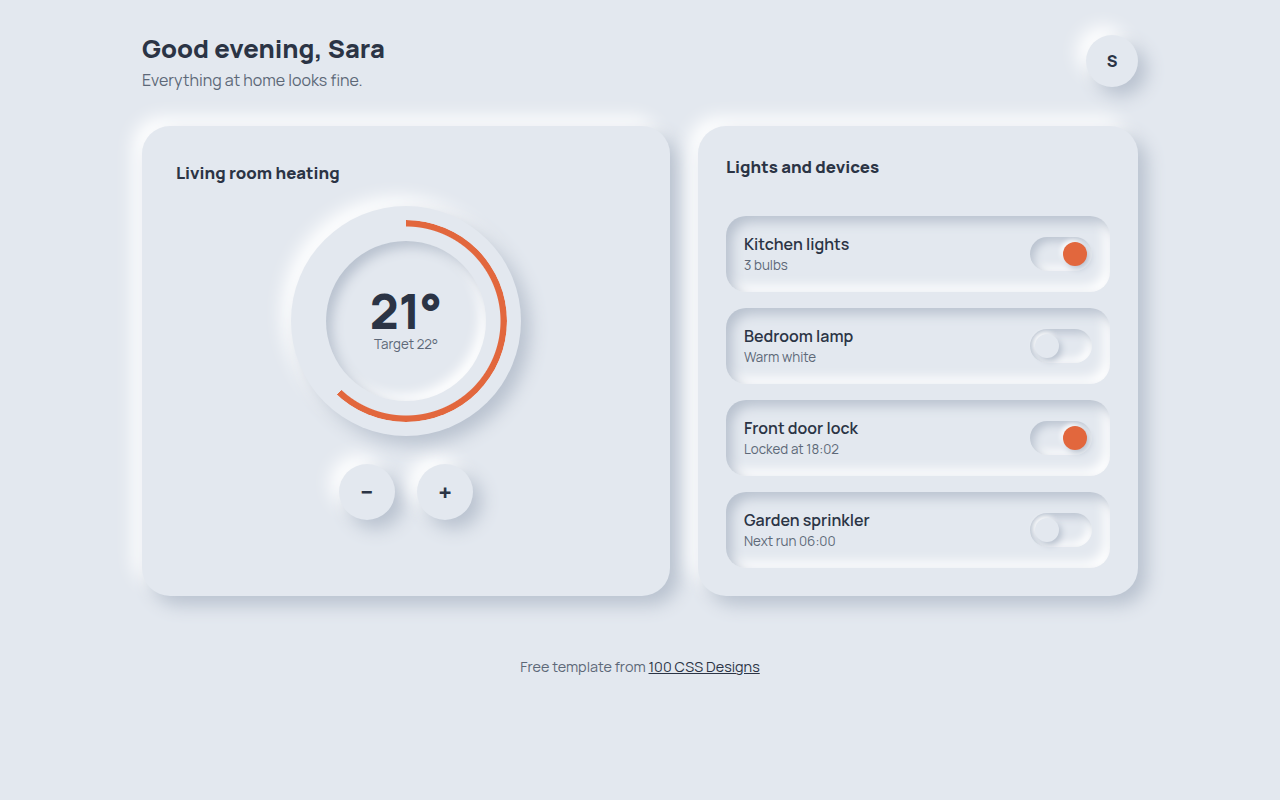 Neumorphism CSS template preview
