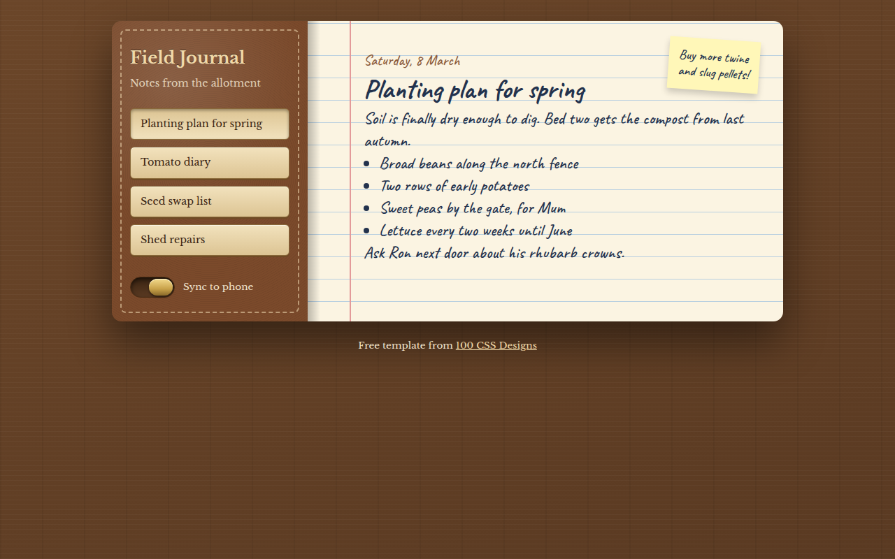 Skeuomorphism CSS template preview