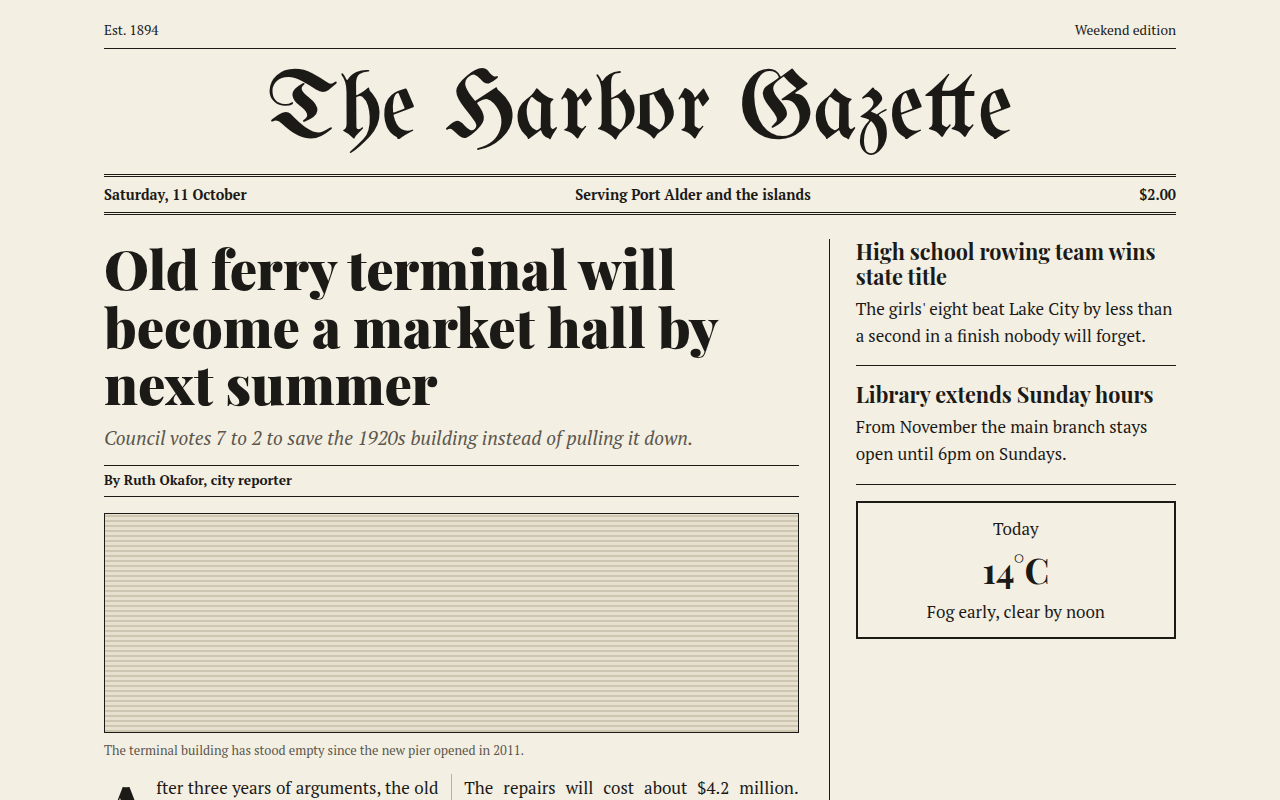 Newspaper Editorial CSS template preview