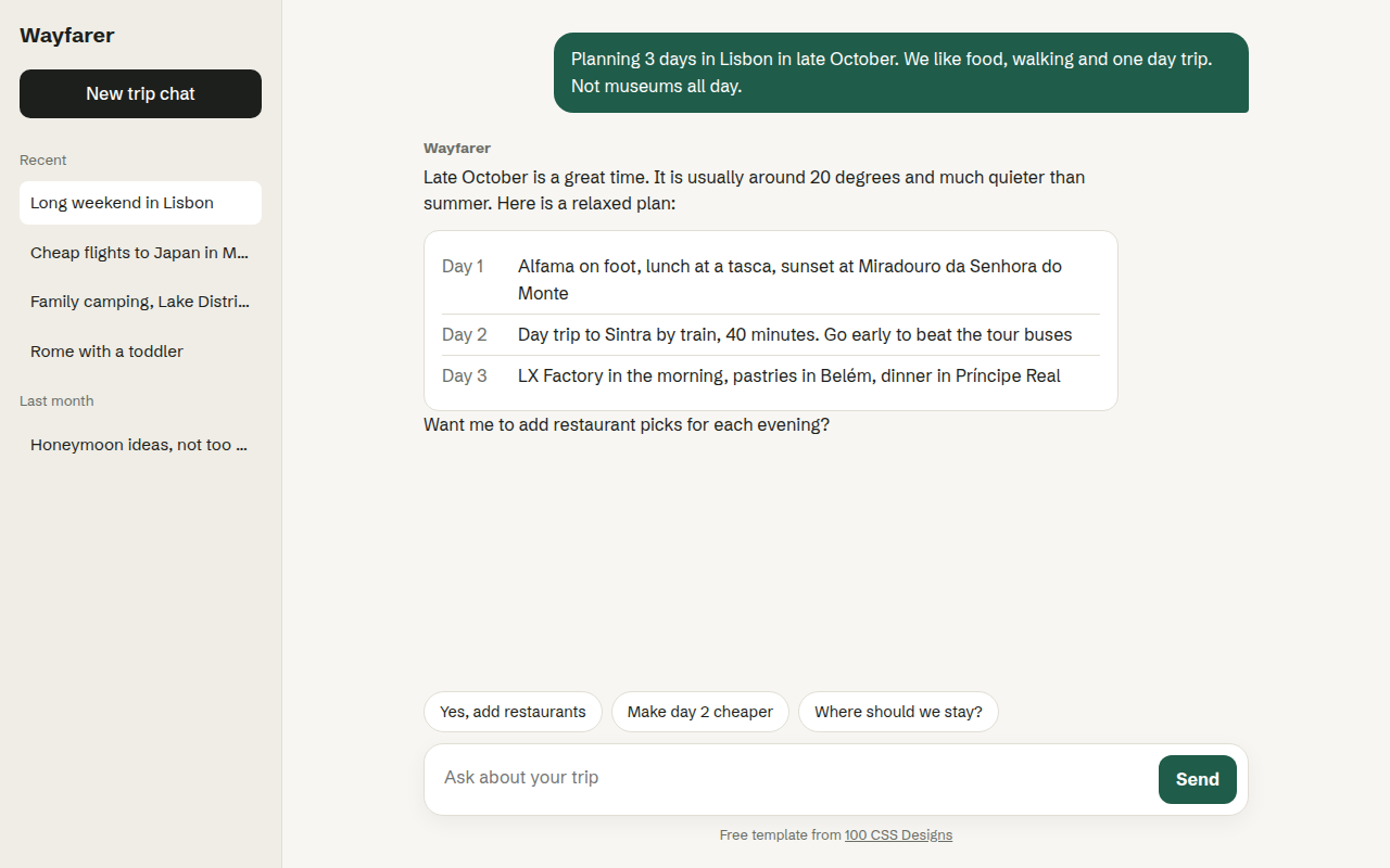 Chat UI CSS template preview