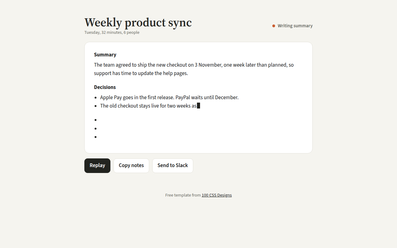 Streaming Text CSS template preview