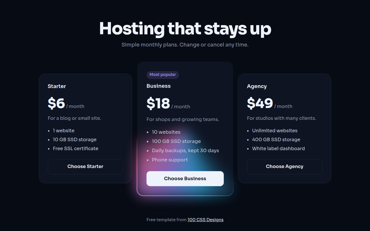 Glow Borders CSS template preview