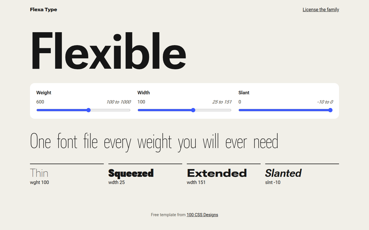 Variable Fonts CSS template preview