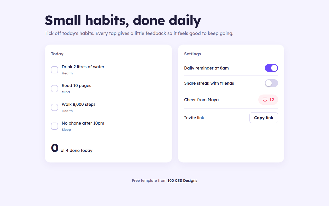 Micro Interactions CSS template preview