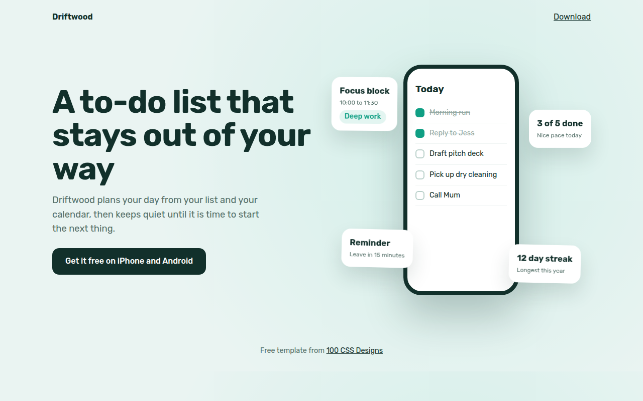 Floating Elements CSS template preview