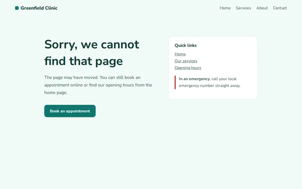 Clinic 404 page template preview