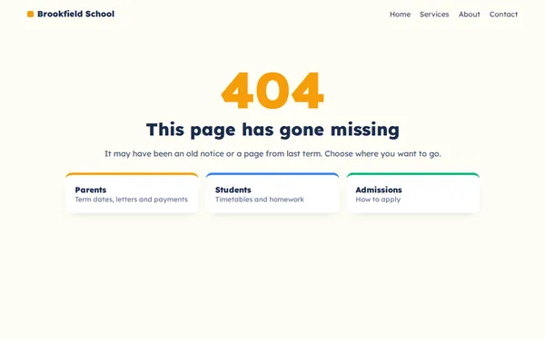 School 404 page template preview
