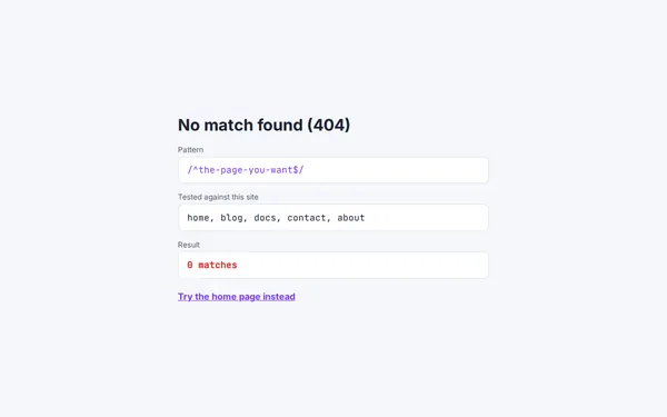 Regex Tester 404 page template preview