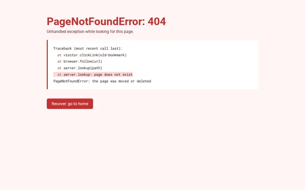 Stack Trace 404 page template preview