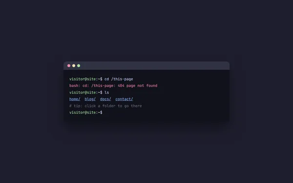 Terminal 404 page template preview