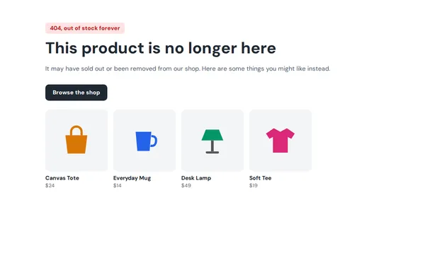 Out of Stock 404 page template preview