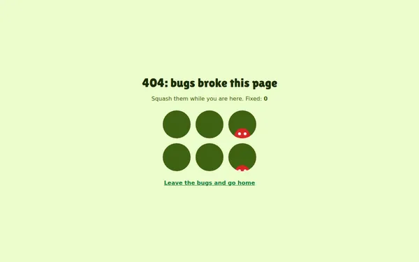 Whack a Bug 404 page template preview