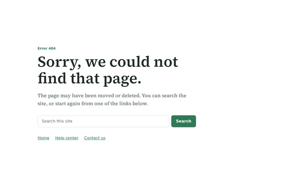 Left Aligned 404 page template preview