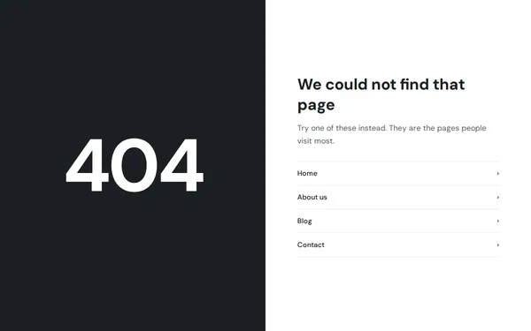 Split Screen 404 page template preview