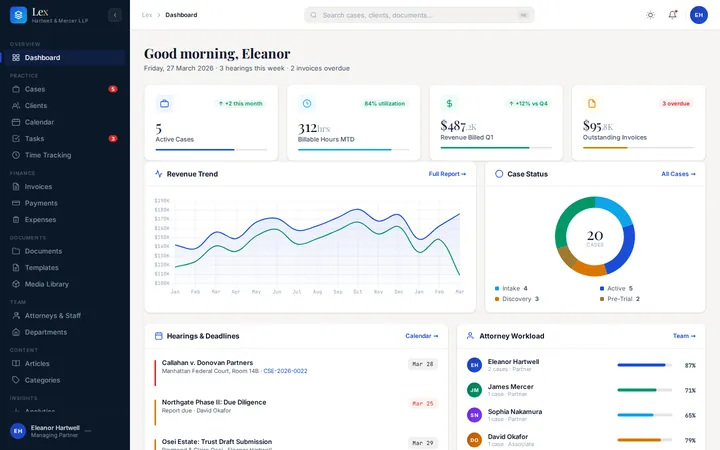Lex law firm dashboard template preview