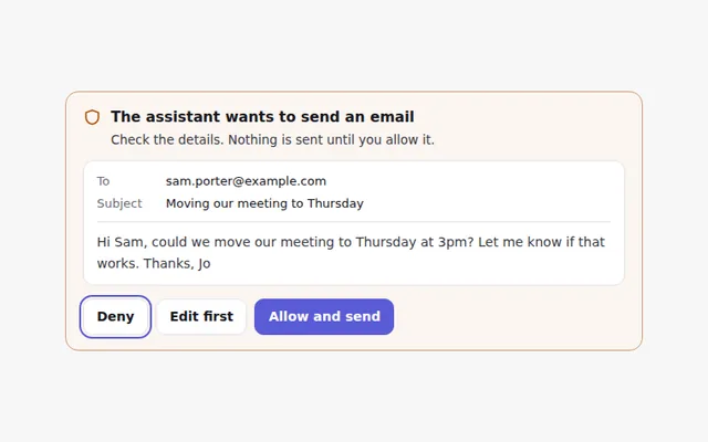 Action Approval Request AI UI component preview