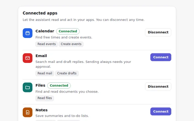 App Connectors List AI UI component preview