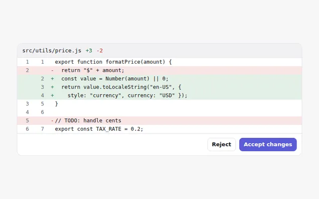 File Change Preview AI UI component preview
