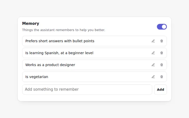 AI Memory Manager AI UI component preview