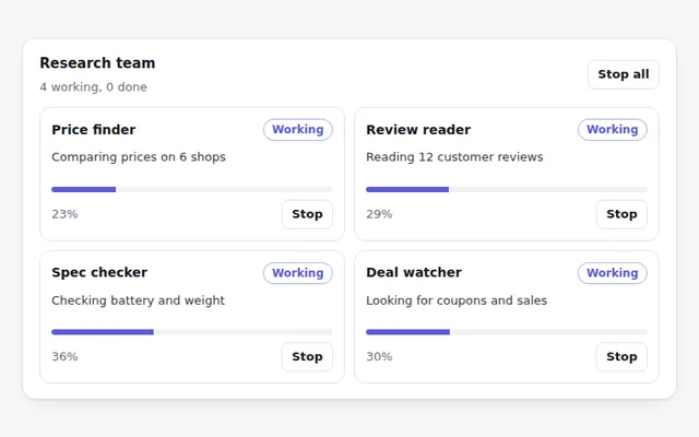 Parallel Agents Status AI UI component preview