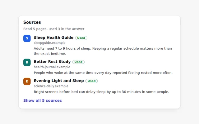 Web Results Card AI UI component preview