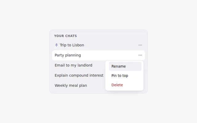 Chat List Item Menu AI UI component preview