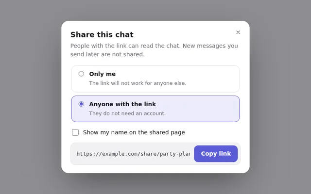 Share Conversation Dialog AI UI component preview
