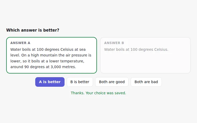 Compare Two Answers AI UI component preview