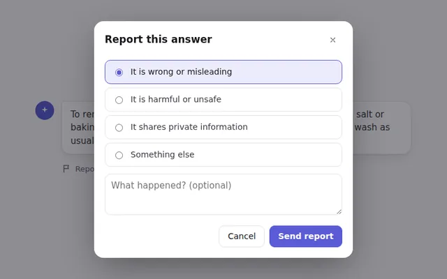 Report a Problem Dialog AI UI component preview