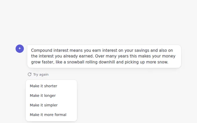 Rewrite Options Menu AI UI component preview