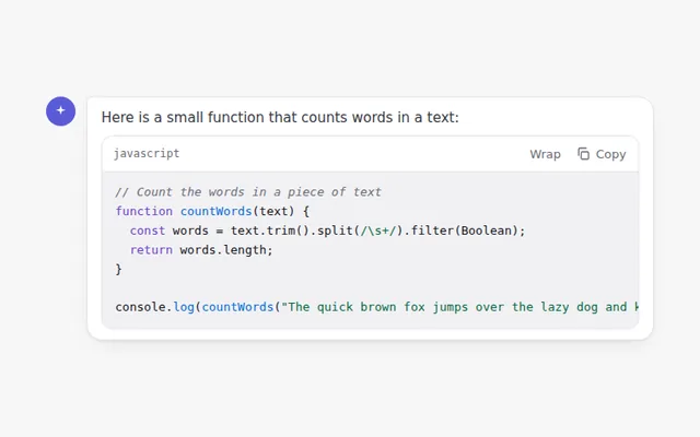 Code Block with Copy Button AI UI component preview