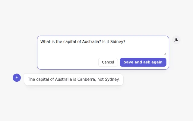 Editable User Message AI UI component preview