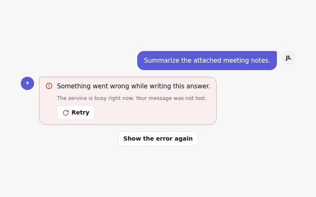 Error Message with Retry AI UI component preview