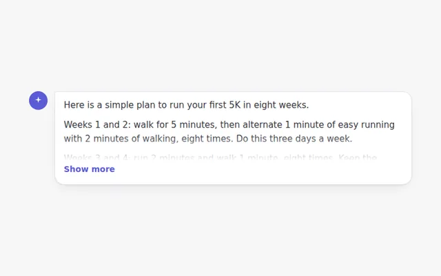 Long Answer with Show More AI UI component preview