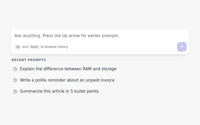 Prompt with History AI UI component preview