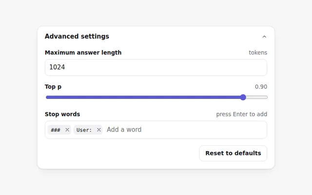 Advanced Parameters Panel AI UI component preview