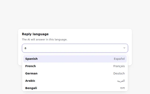 Reply Language Picker AI UI component preview