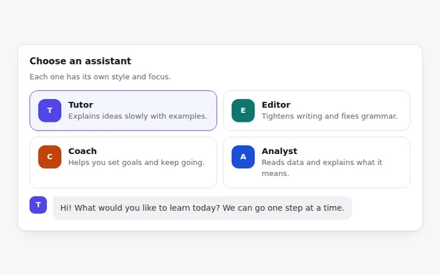 Assistant Persona Cards AI UI component preview