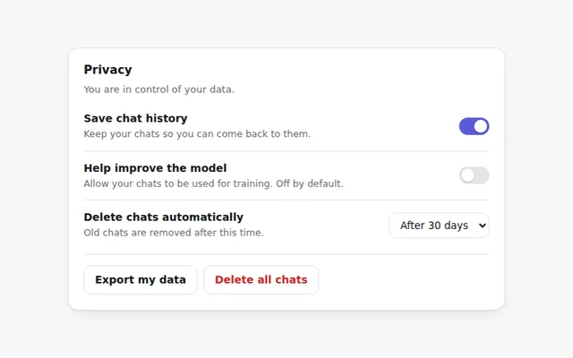 Privacy Controls AI UI component preview