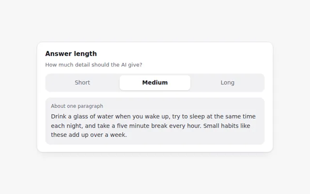 Answer Length Control AI UI component preview