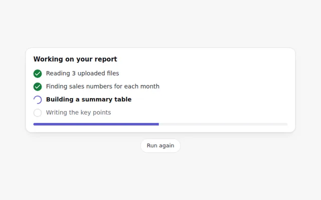 Agent Progress Steps AI UI component preview
