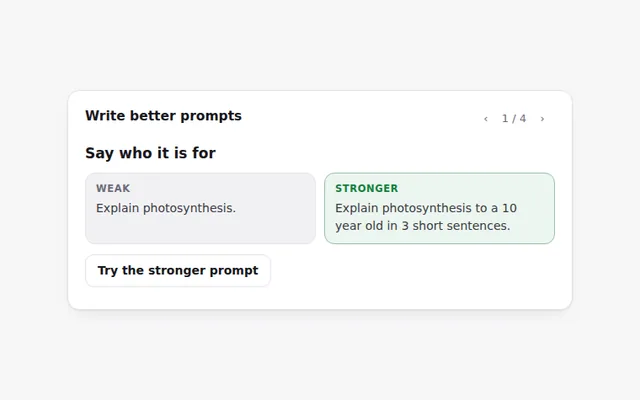 Prompt Tips Card AI UI component preview