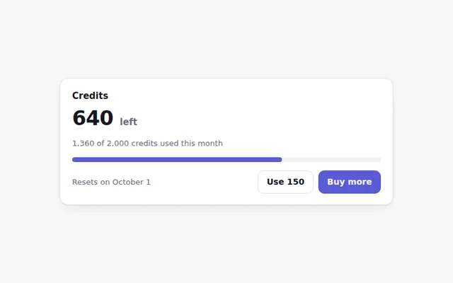 Credits Remaining Card AI UI component preview