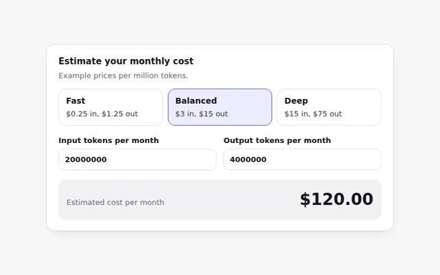 Model Price Calculator AI UI component preview