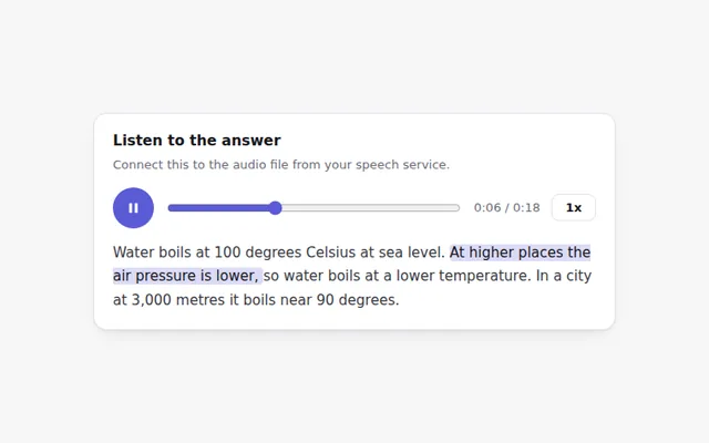 Audio Answer Player AI UI component preview
