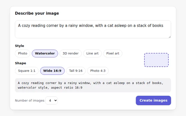Image Prompt Builder AI UI component preview