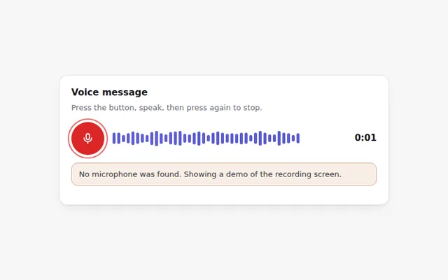Voice Recorder with Waveform AI UI component preview