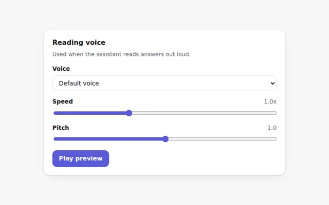 Voice and Speech Settings AI UI component preview