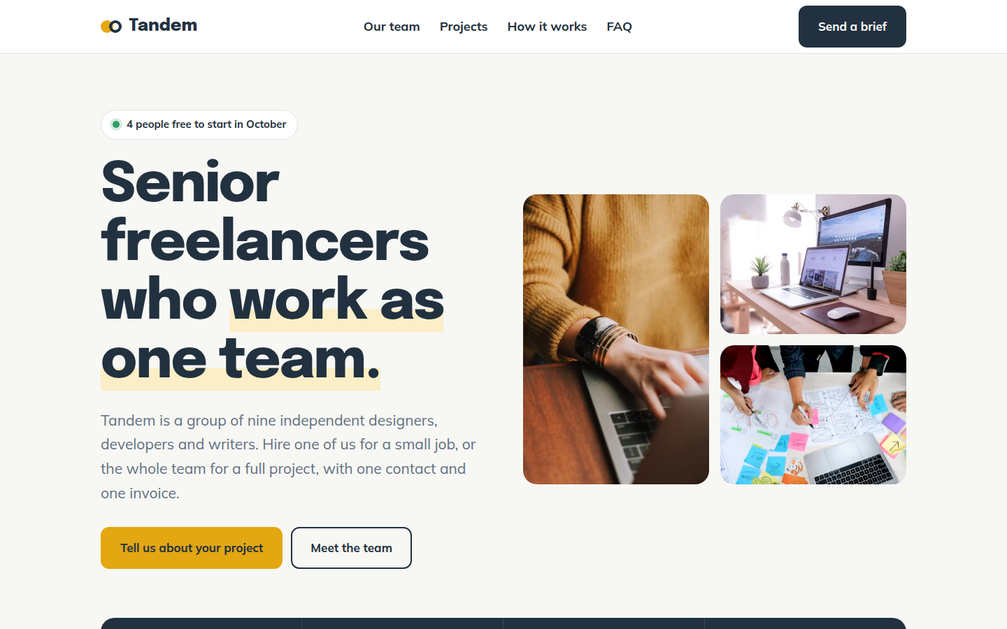 Tandem, free freelancer team website template