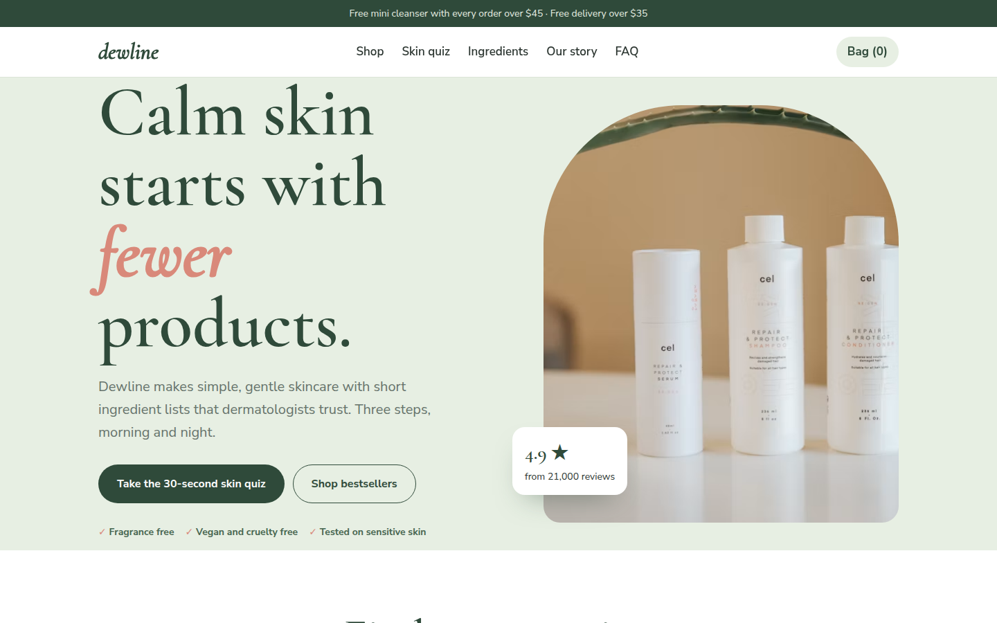 Dewline, free skincare and cosmetics store website template
